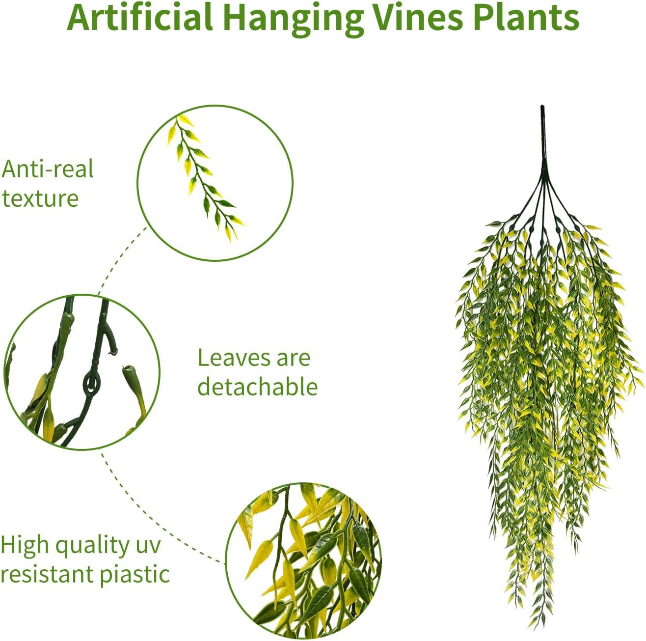 Fake Garland Hanging Vines 4 PC Artificial Weeping Willow Leaves Fake Greenery F