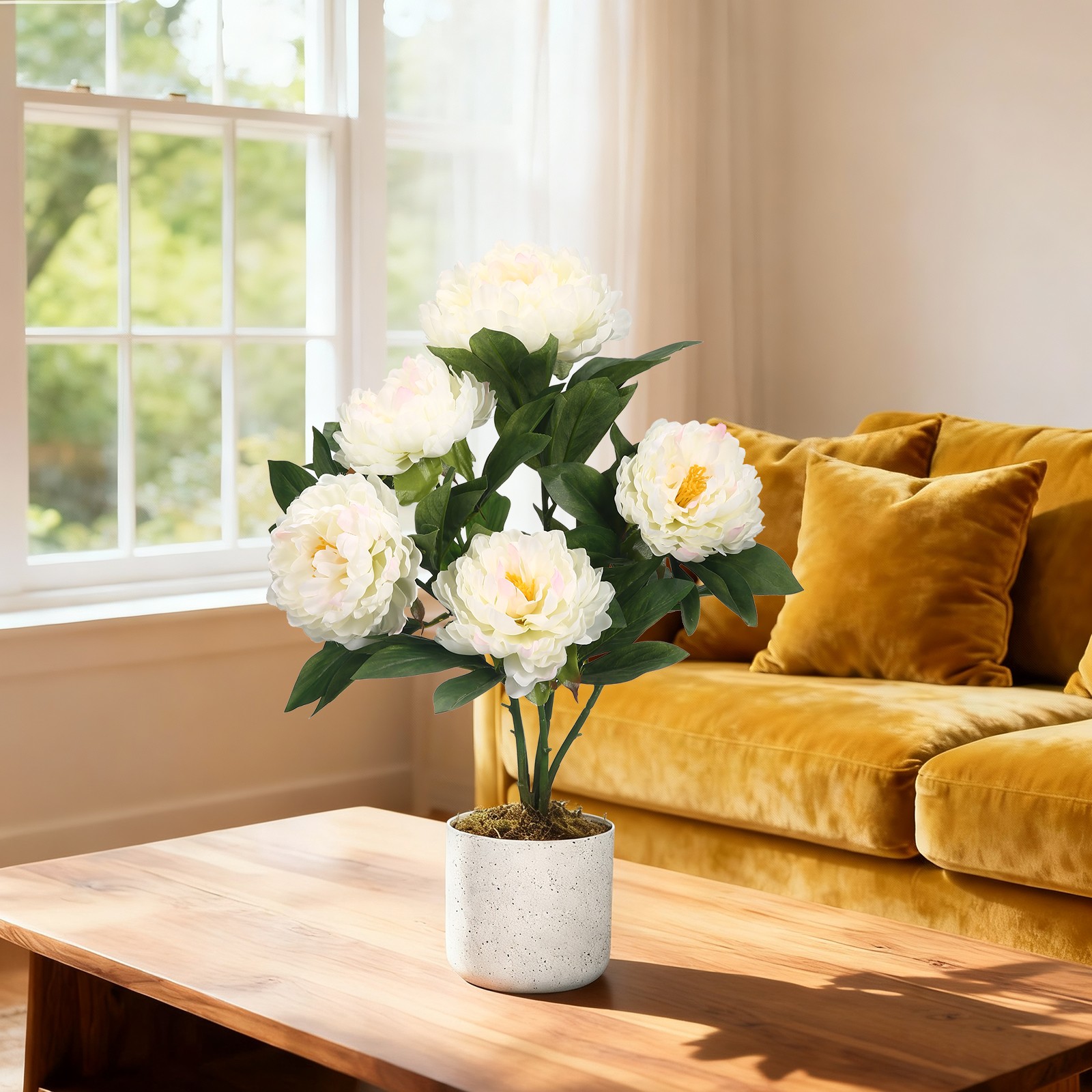 21.7″ Artificial Peony Plant in Pot 1 Pot w/2 Faux Flowers Lifelike Indoor Decor
