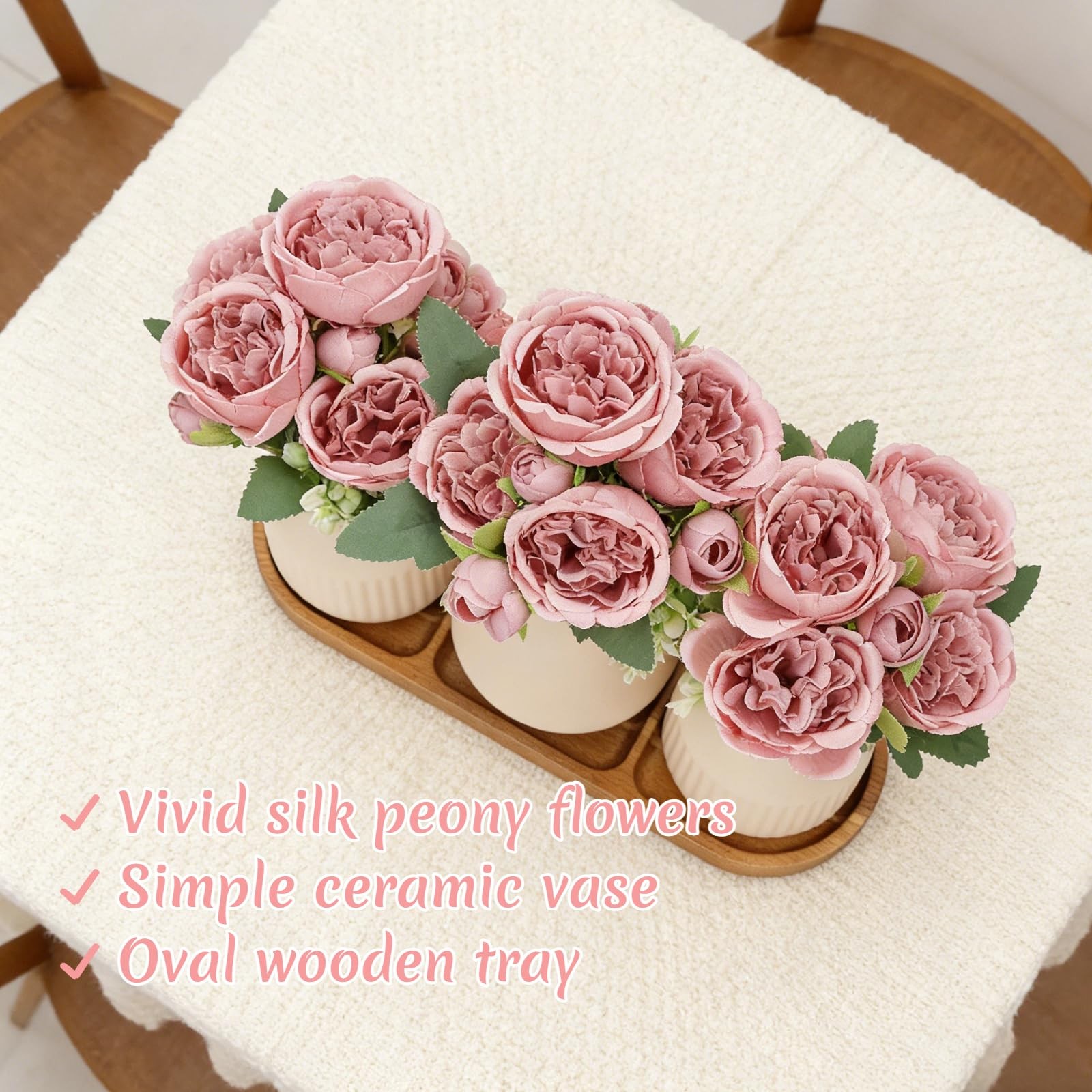 Flower Table Centerpiece – Dining Table Centerpiece Decor Set of 3 Fake Peoni…