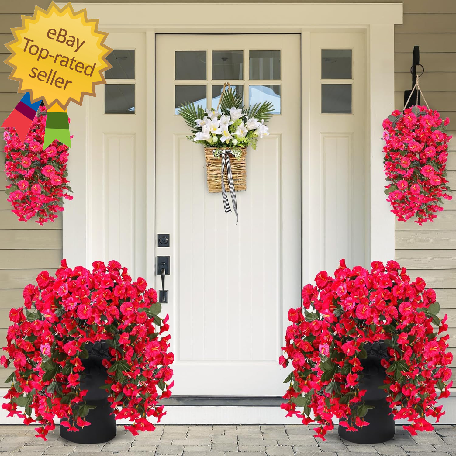 Artificial Fake Hanging Flowers Plants for Outdoor outside Spring Summer Decorat