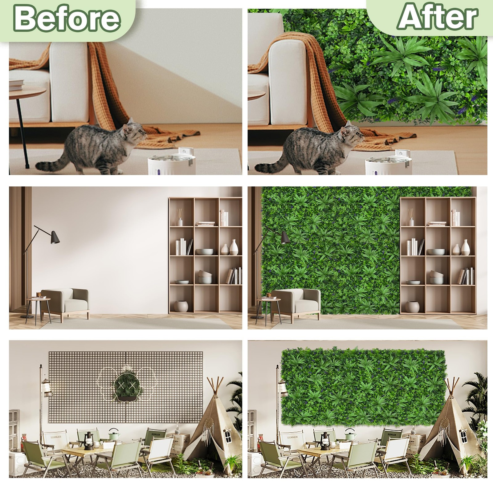 DOPGIB 48″x120″(40 SQFT), Artificial Green Grass Wall Boxwood Plant Roll