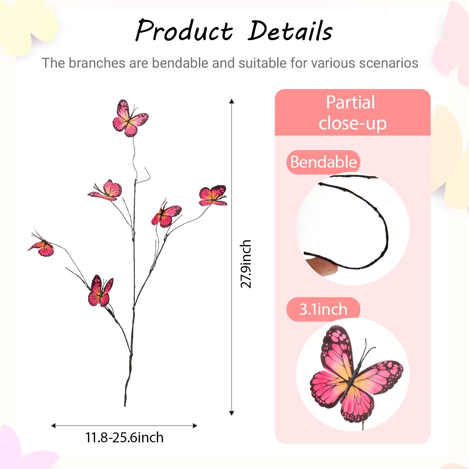 5 Pcs Artificial Butterfly Branches Butterflies Willow Branches for Vases Sil…