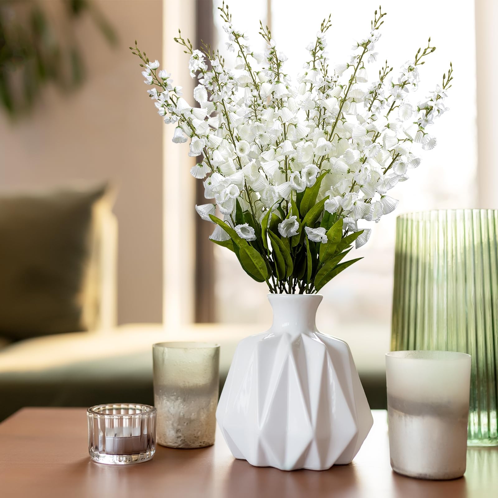 6 Pcs 37.5inch Lily of The Valley, Artificial Faux White Lily of The Valley F…