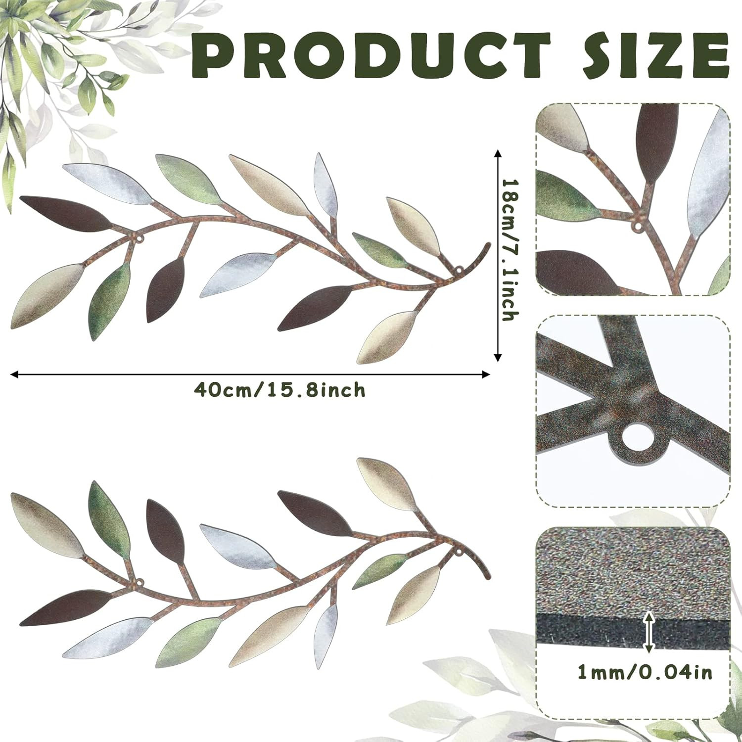 2 Pieces Metal Tree Leaf Wall Decor Vine Olive Branch Leaf Wall Art Living Room