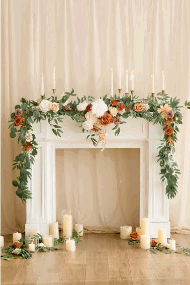 Head Table 9ft. Flower Garland with 10ft. Runner in Sunset Terracotta