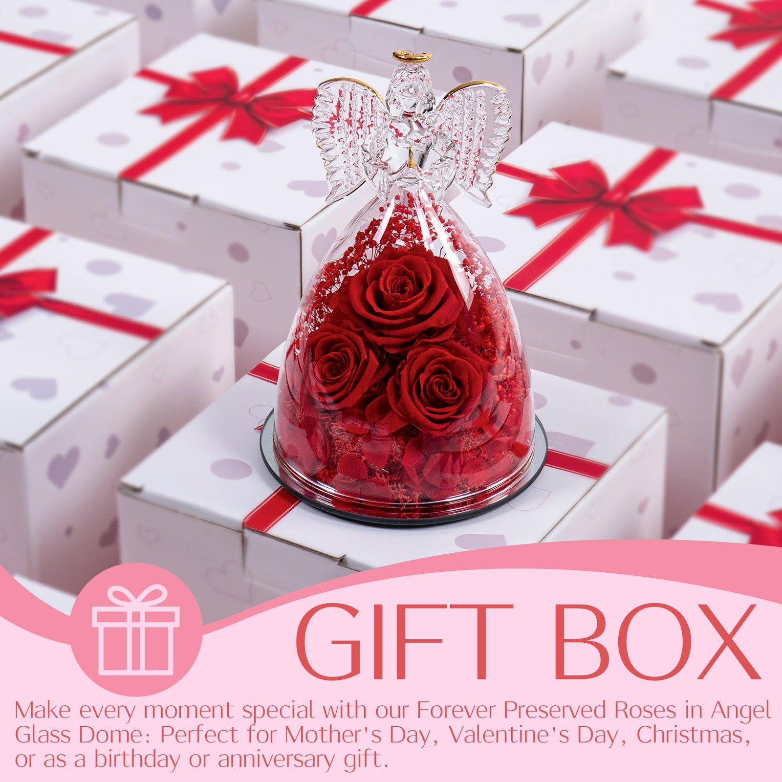 Mothers Day Flowers Gifts Forever Real Roses Angel Figurines Red 1 PC