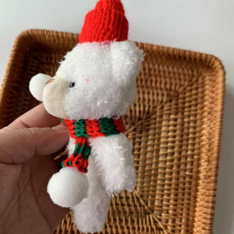 Bear with Christmas Hat Scarf Stuffed Animal Soft Plushie Bear Appease Doll Toy