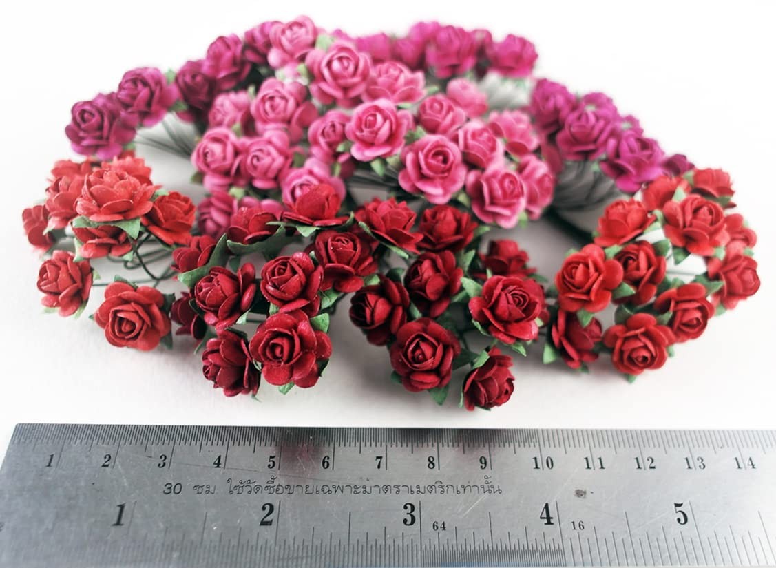 100 PCS Mixed Red Five Color 1518mm Artificial Mulberry Paper Mini Rose Flower