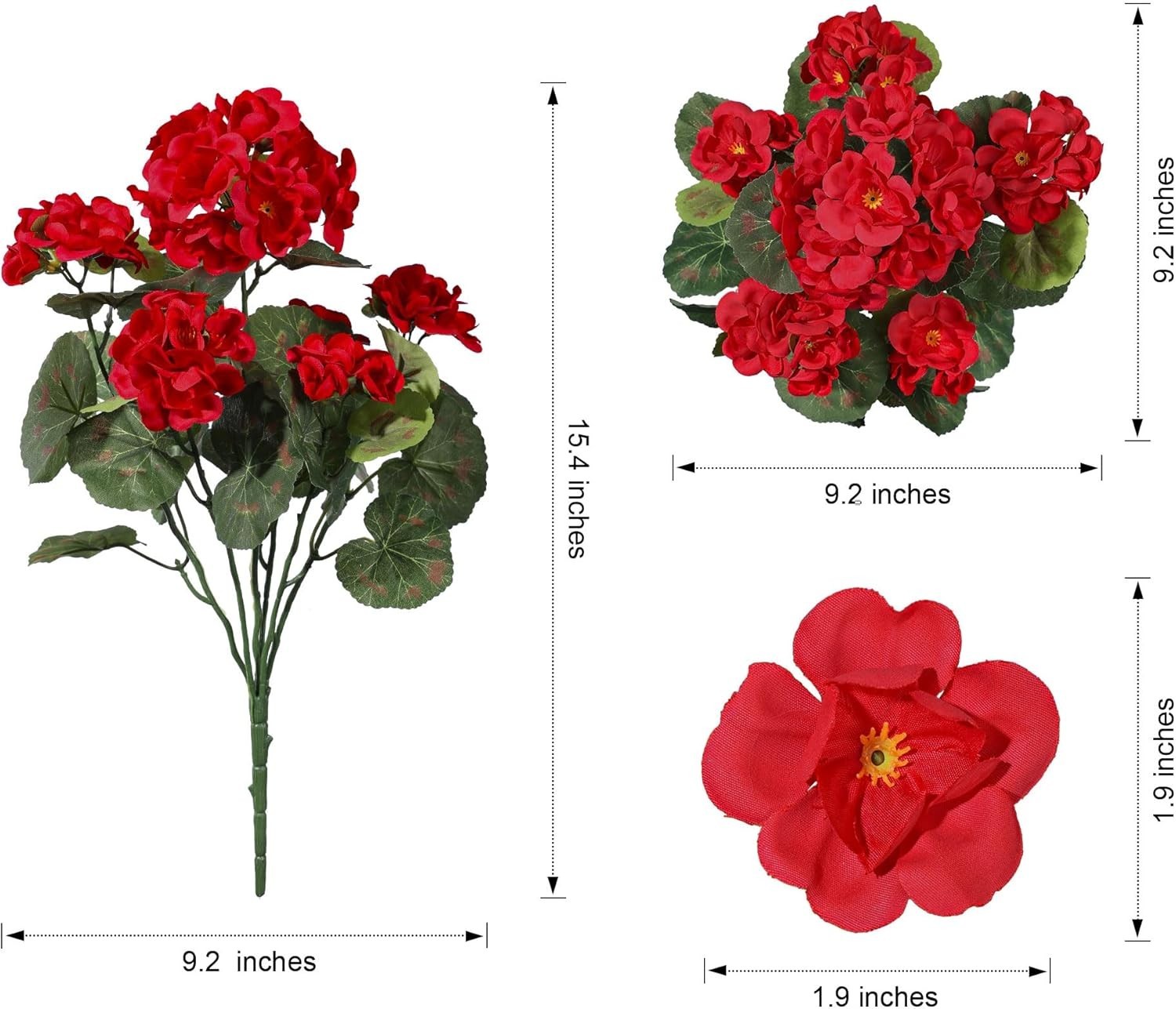 6 Bundles of Beautifully Crafted Silk Geraniums – Ideal for Porches and Gardens