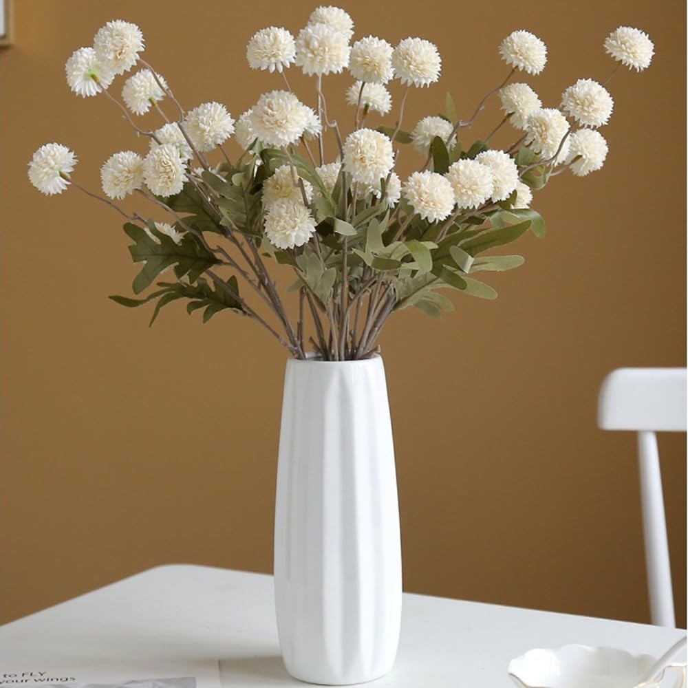 Artificial Flowers for Vase 10 Pcs, 20 in Fake Mums Long Stems White