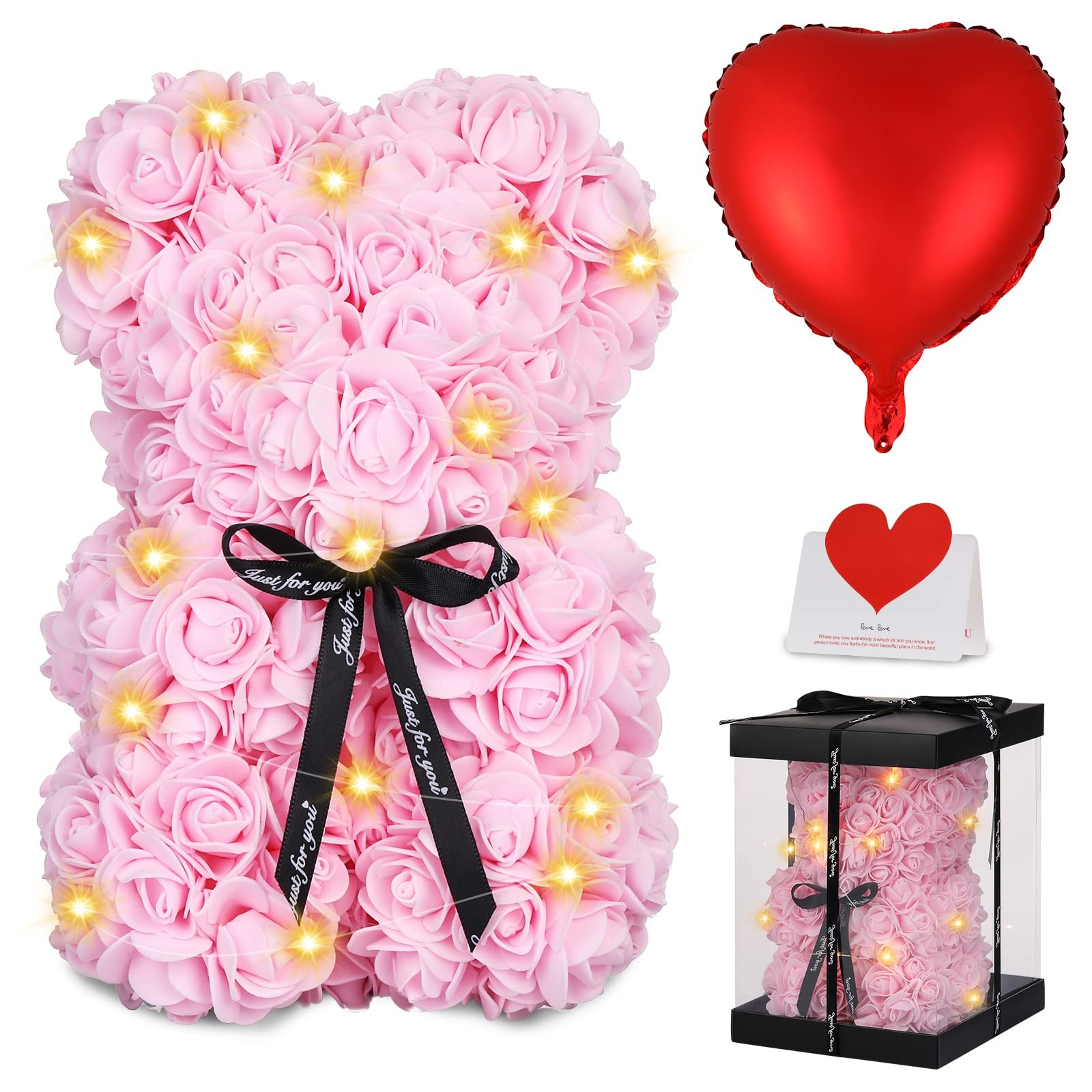 Rose Bear Valentine’s Day Flower Gifts for Mom Grandma, Rose Teddy Bear with …
