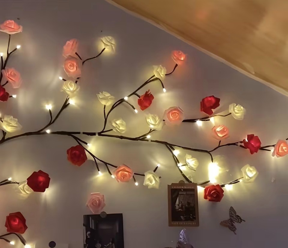 Rose LED Tree Branch Lights for Wall – Lighted Rose Garland