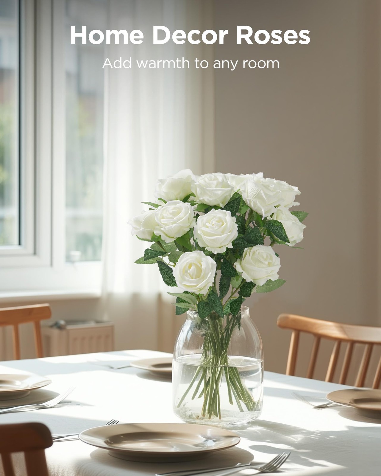 50 Pcs White Roses Artificial Flowers, Fake Velvet Silk Rose Bulk Faux Flower…