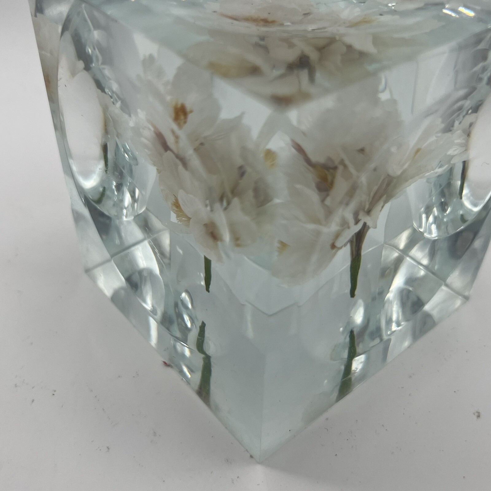 Crystal Clear Lucite Acrylic Large 3 3/4in” Sola Cube Cherry Blossom Flowers