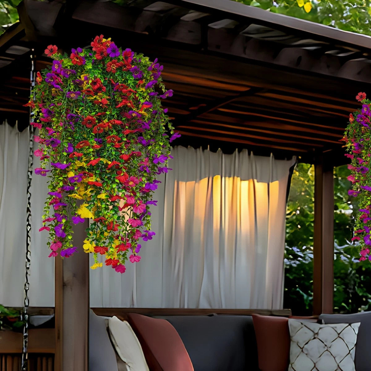 4 Pcs Artificial Hanging Flowers UV Resistant Outdoor Garden Silk Plants