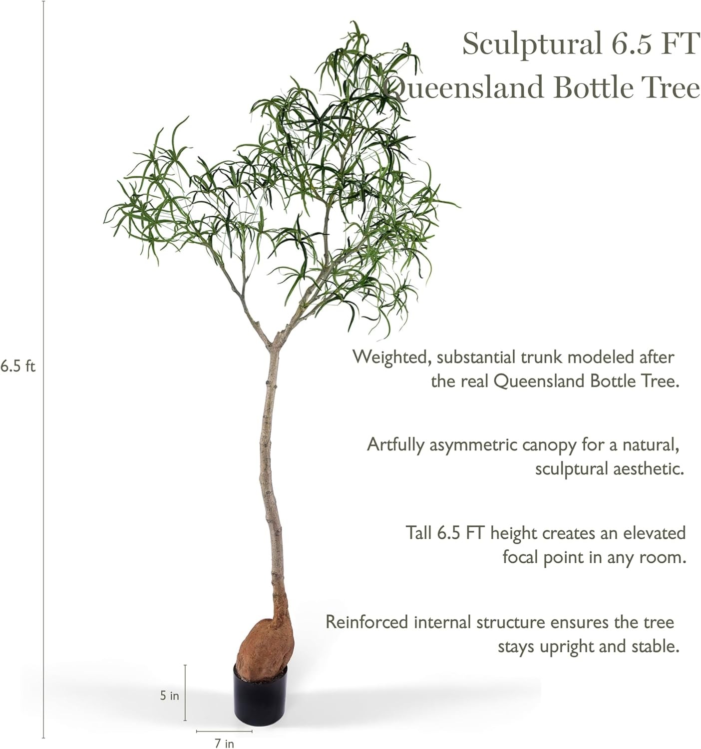 6.5FT Queensland Bottle Tree Sculptural Faux Tree for Japandi & Wabi-Sabi