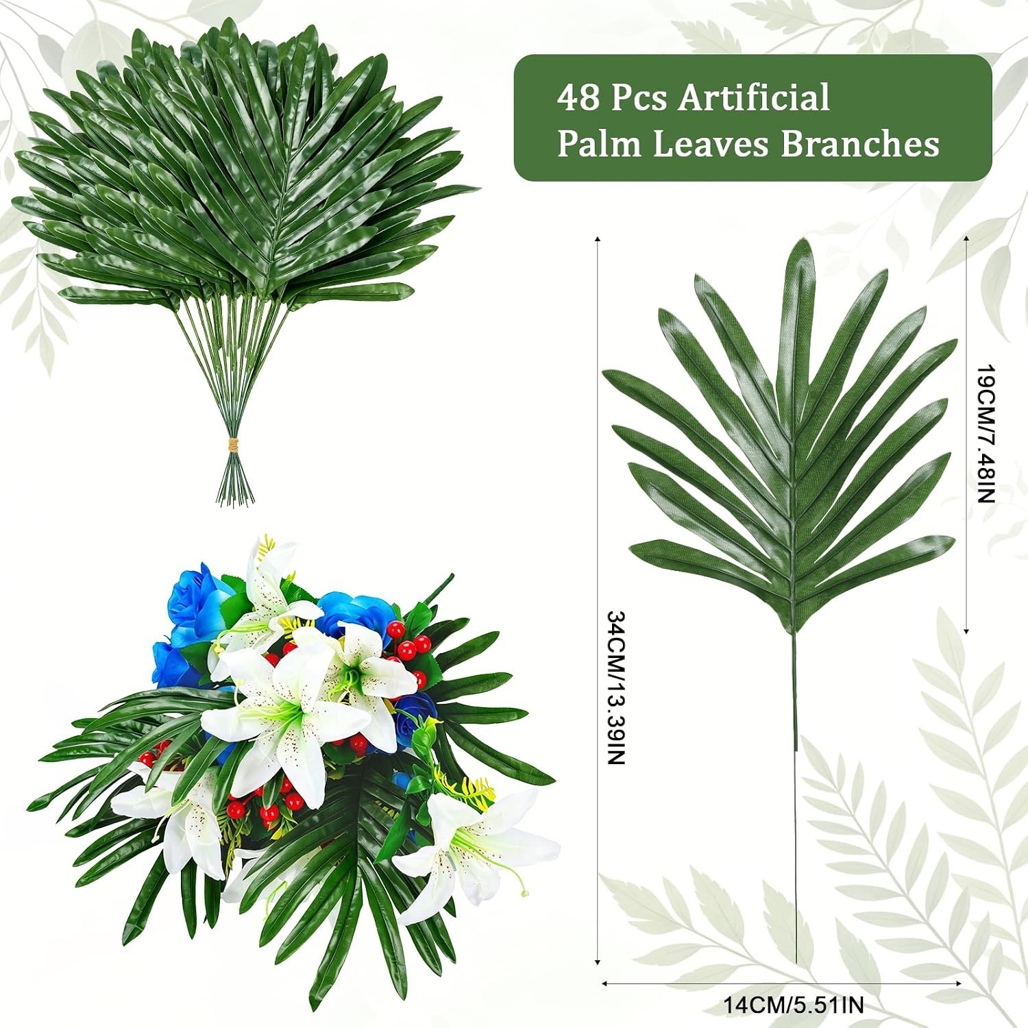 Versatile 48 PCS Faux Palm Leaves for DIY Grave Arrangements and Celebrations