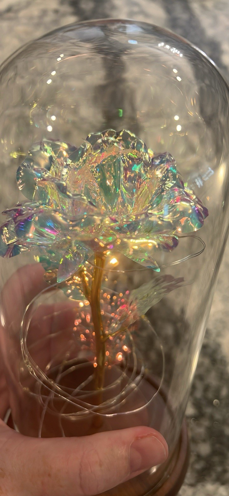 Led Rose Lamp – Galaxy Rose Nightlight With Acacia, Wood Base And Glass Dome