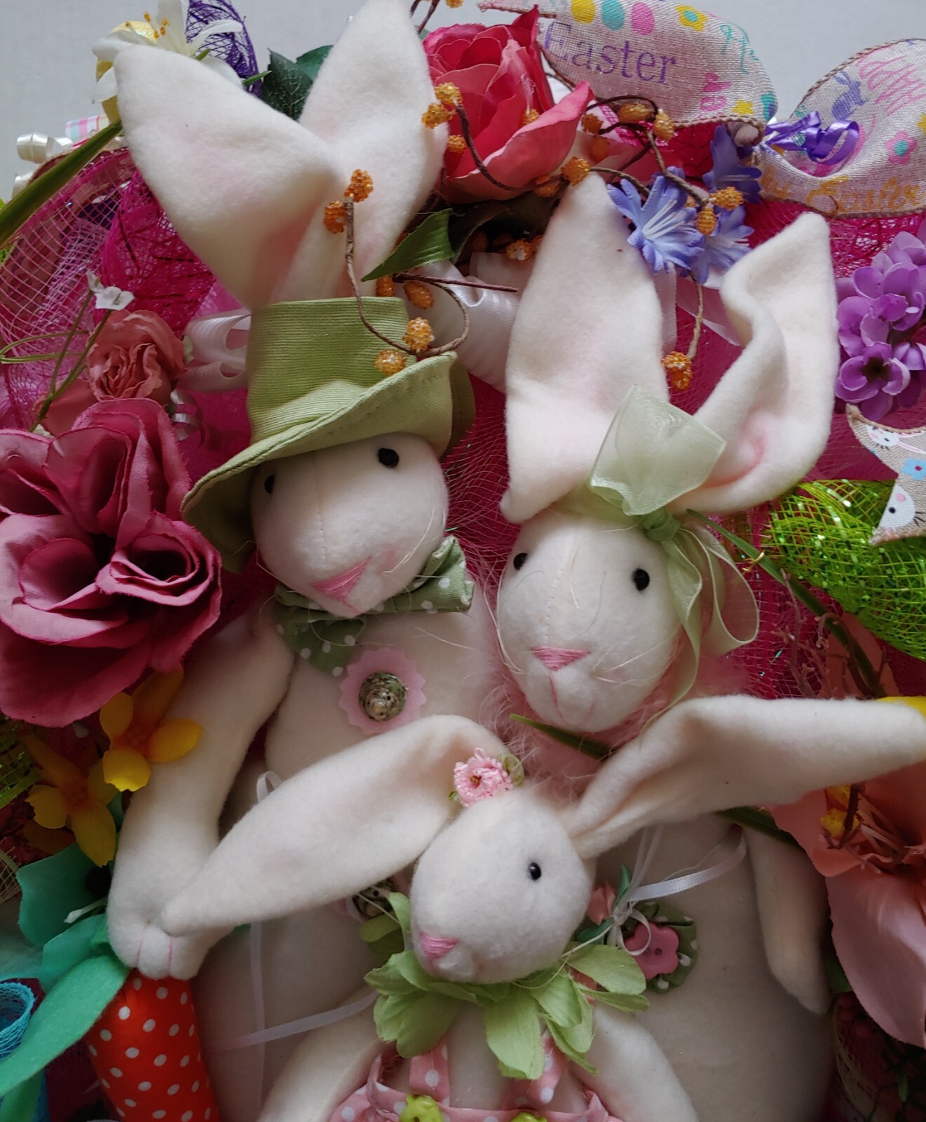 FREE Easter Bunny Rabbits Family of 3 Extra Large 24″ Deco Mesh Wreath New