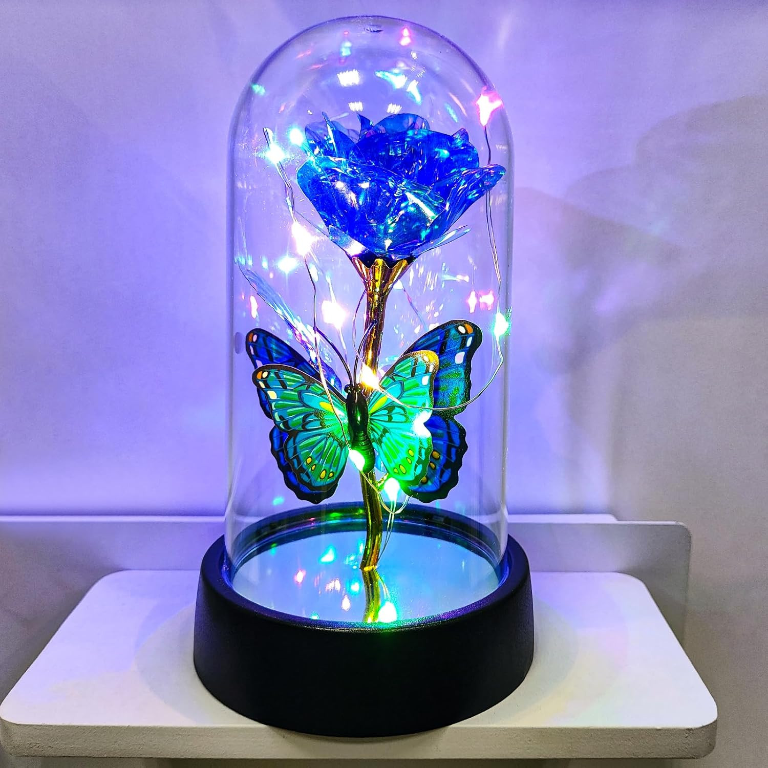 Glass Rose in Glass Dome, Light up Flower, Eternal Roses Christmas Birthday Gift