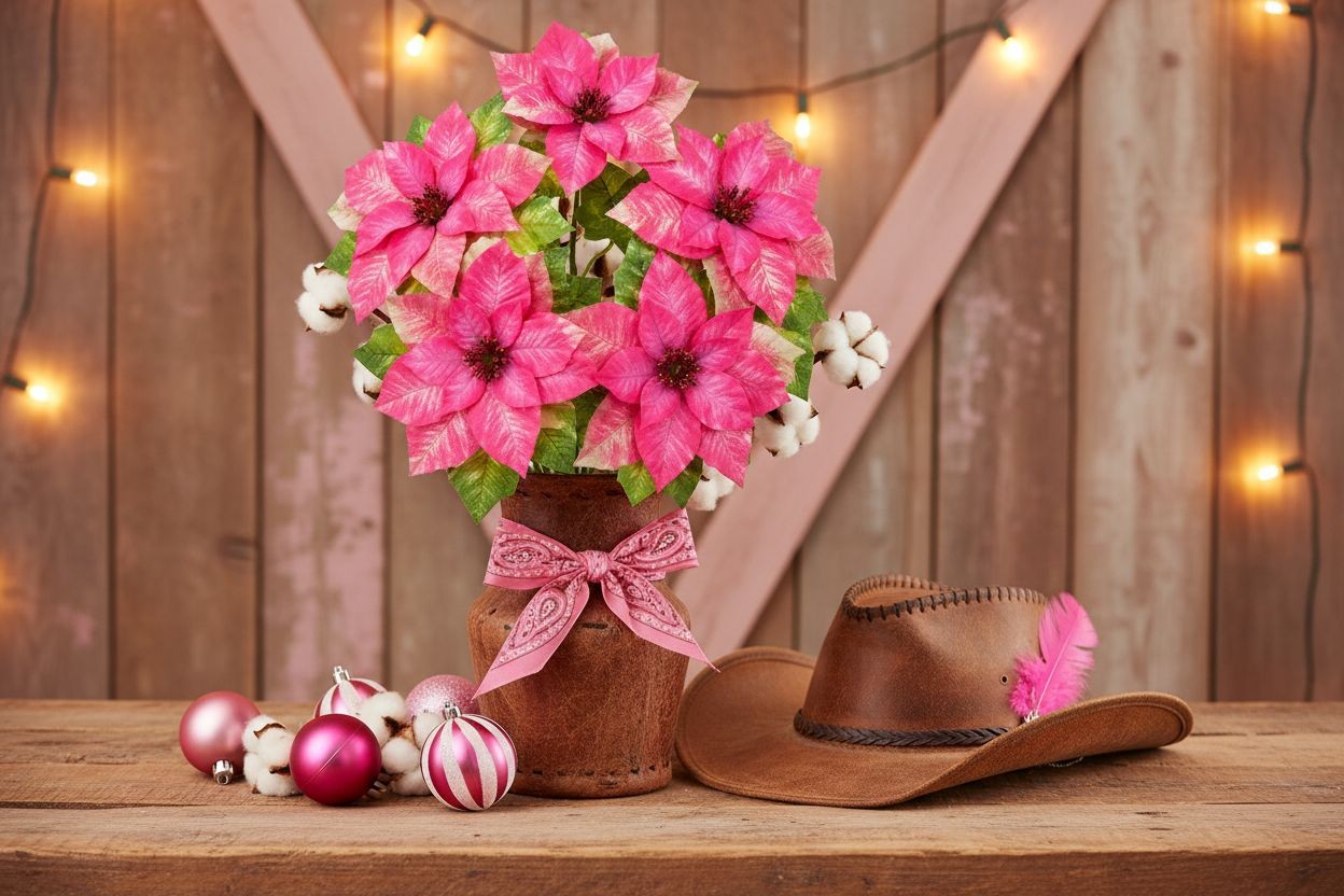 Pink Poinsettia Bush Faux Christmas Flowers Holiday Floral Bush Artificial Poins