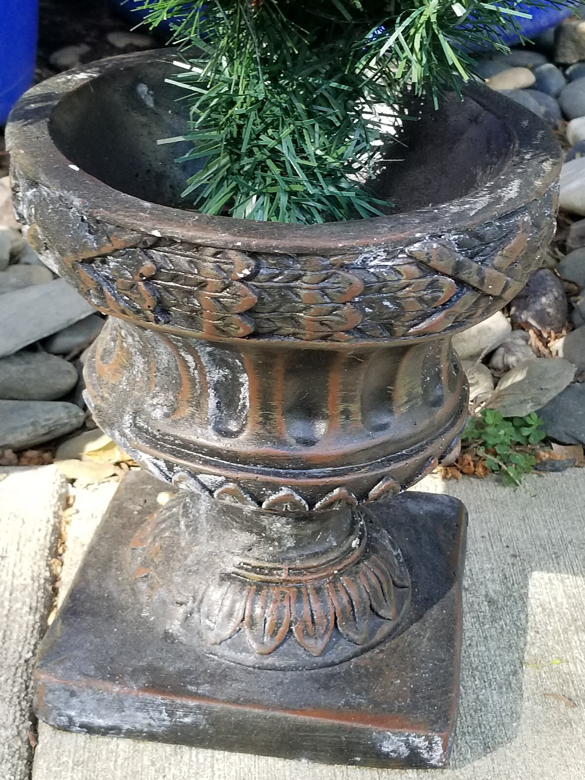 A PAIR OF DECRATIVE ARTIFICIAL FAUX POTTED PORCH PINE PLANTS 4′
