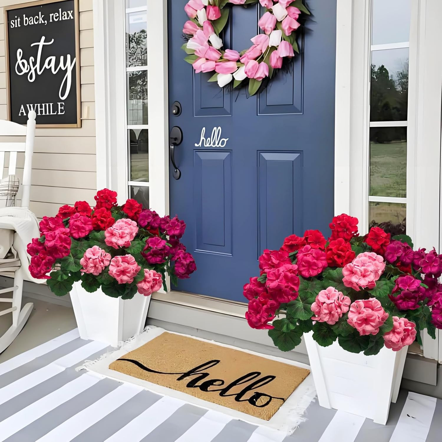 Artificial Geraniums Silk Flowers Fake Plants for Outdoor Outside, UV Resistant