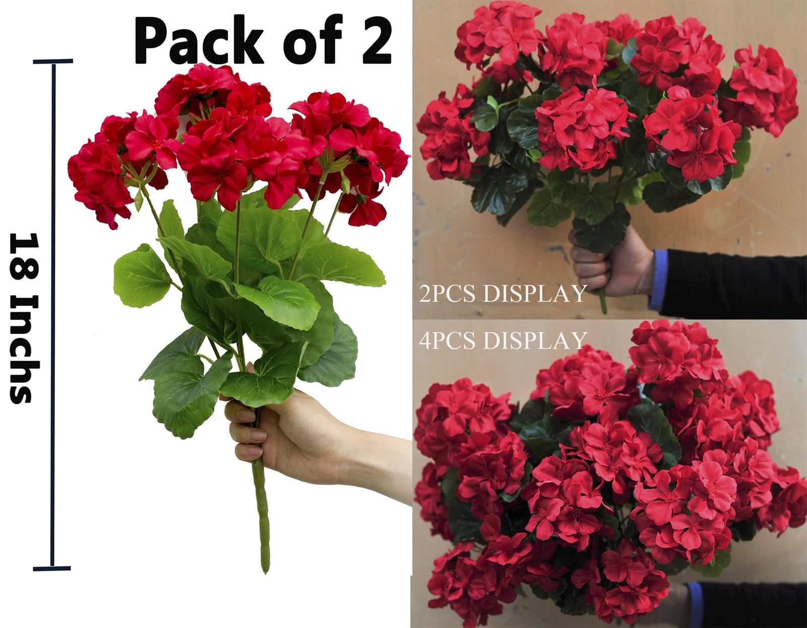 18” Artificial Geraniums Silk Flowers Plants Realistic for Home Outdoor Deco…