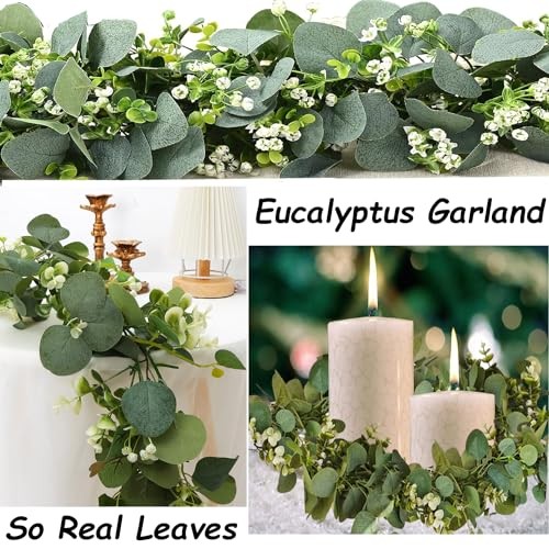 2 Pack Artificial Eucalyptus Garland 5.9FT Spring Greenery Garland Summer Fall