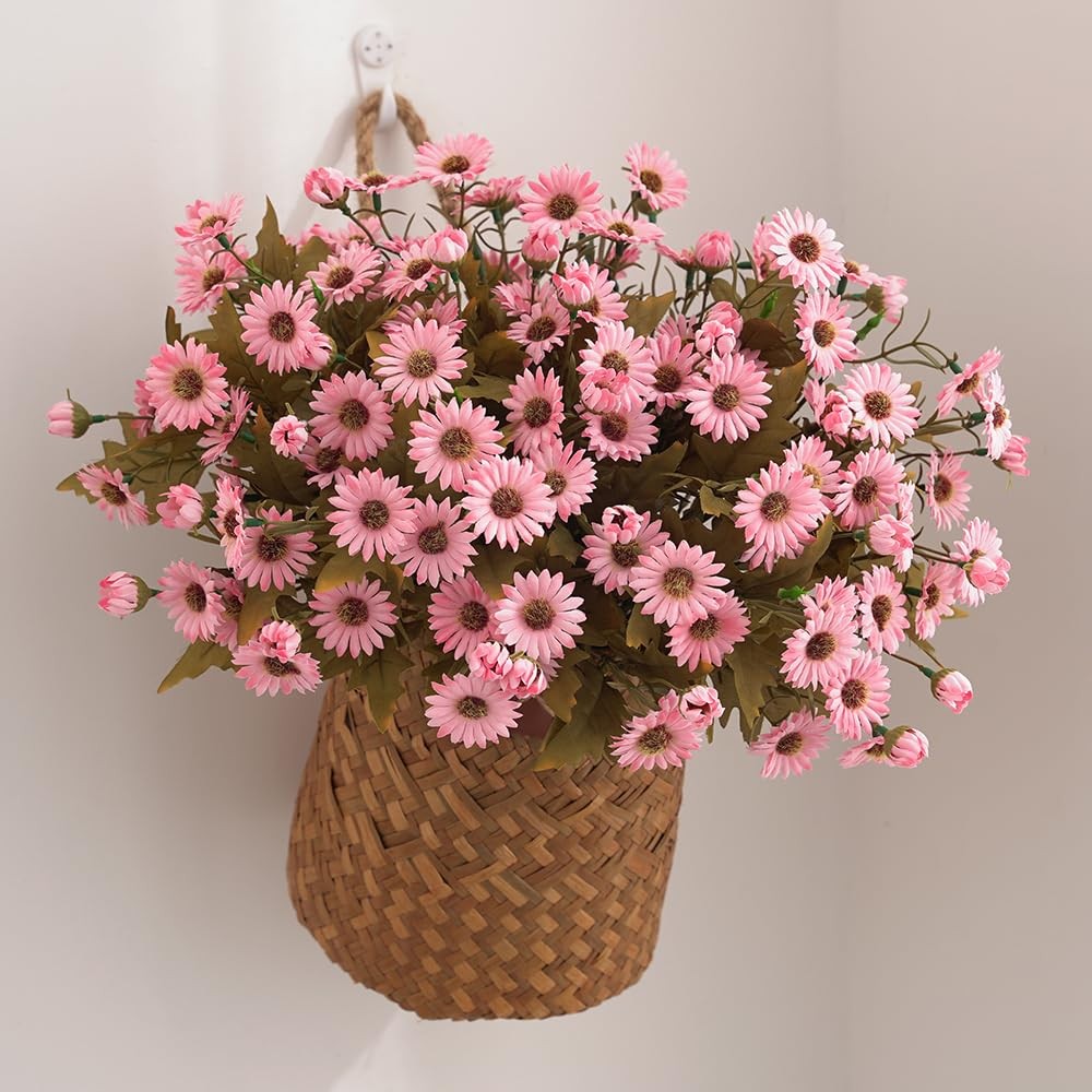 5 Pcs Pink Simulation Daisy Flowers Bouquets 100 Silk Flowers Lifelike