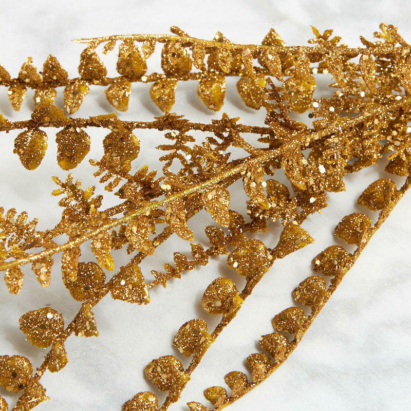 Factory Direct Craft Gold Glittered Artificial Fern Stems | 3 Stems
