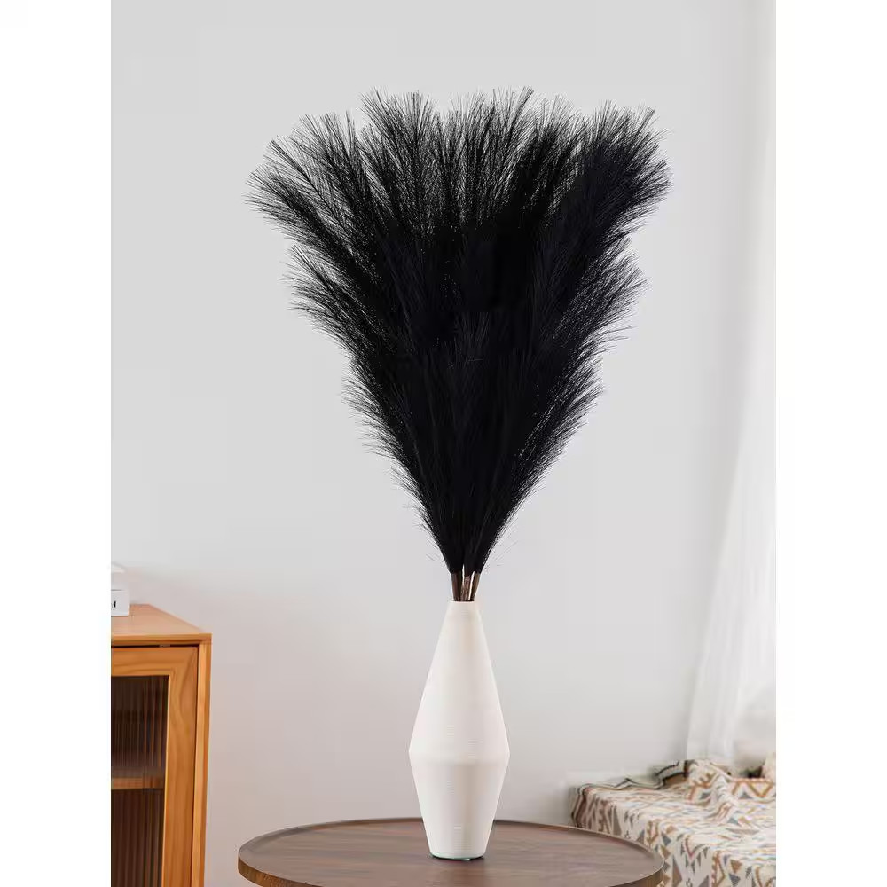 Black Color Family Artificial Plant 43 In. Tall Pampas Grass Feathers Set for Ho