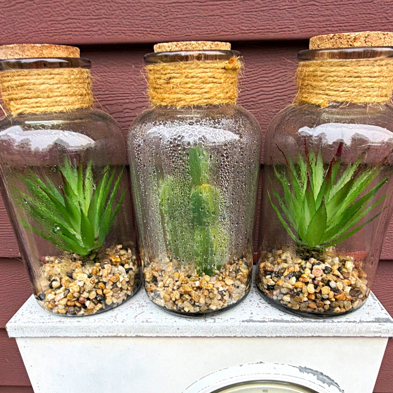Set of 3 Artificial Succulent Arrangement Centerpieces in Clear Glass Jars