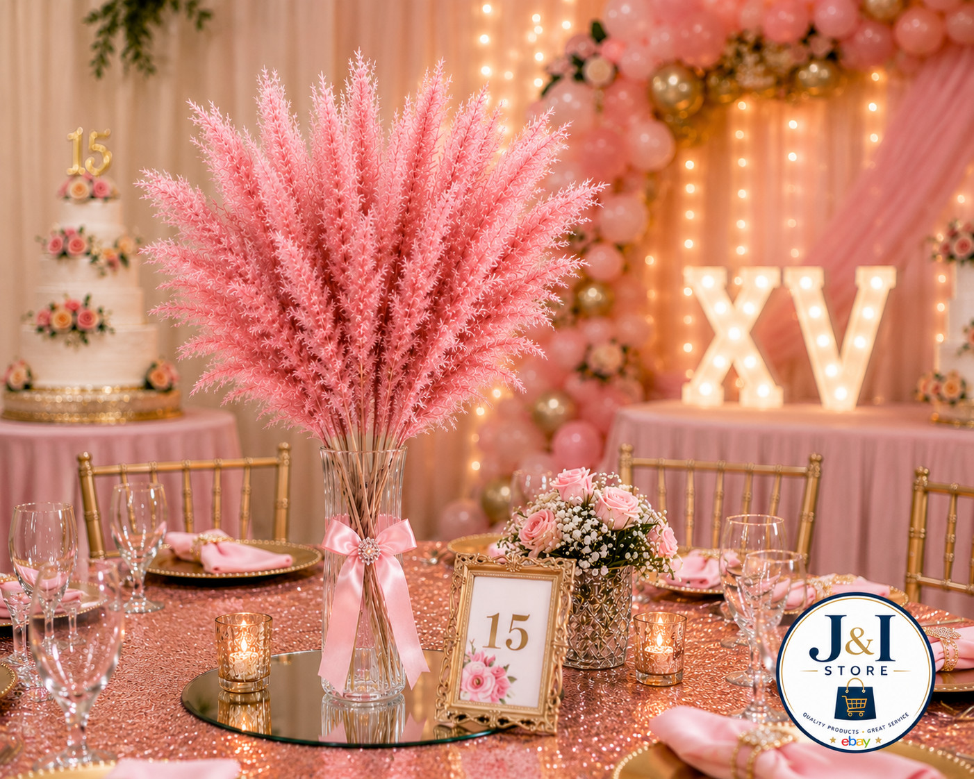 4 Pack Pink Pampas Grass 15 Stems 21″ Dried Floral Bouquet Boho Wedding Home Vas