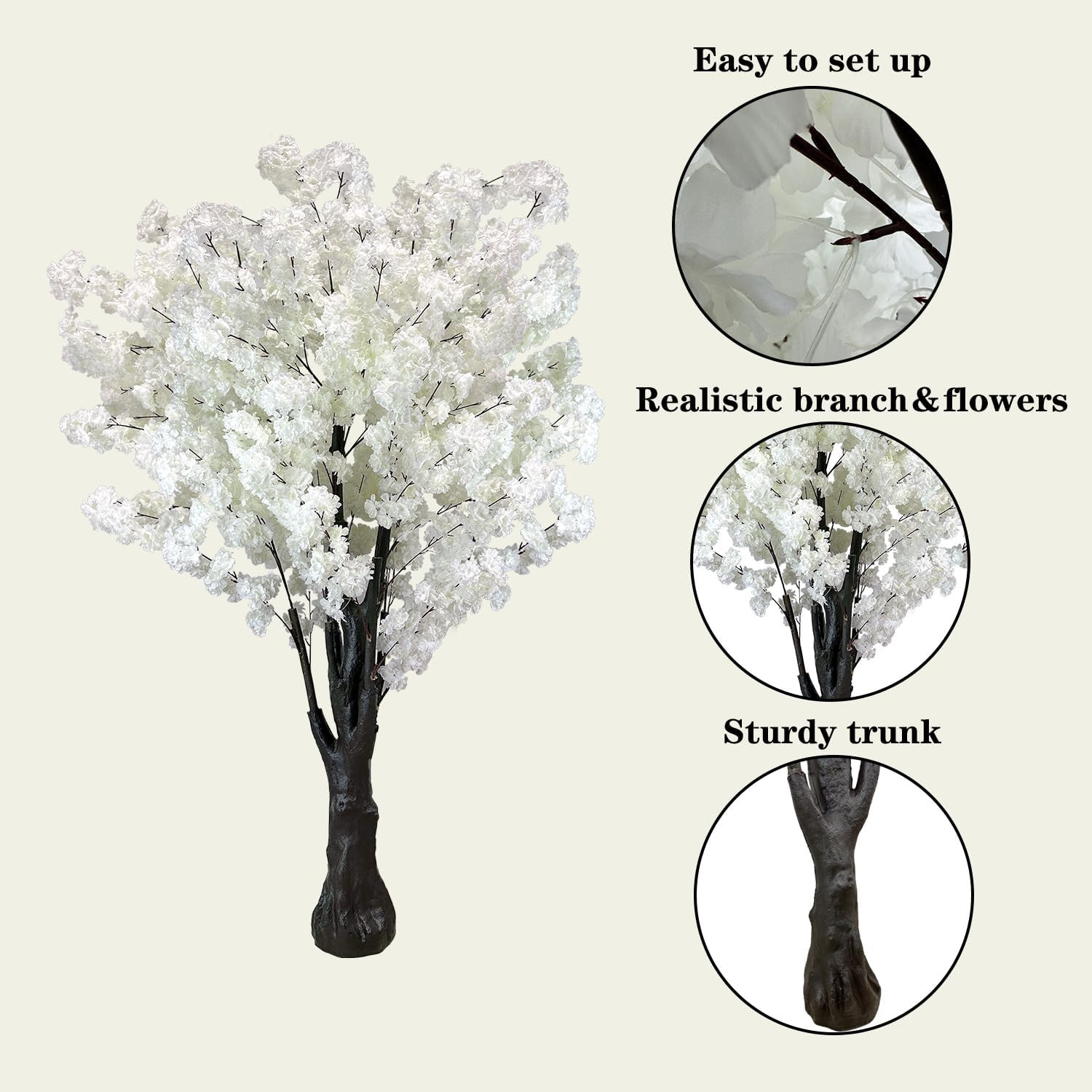 6.5Ft White Artificial Cherry Blossom Tree – Perfect for Home & Weddings