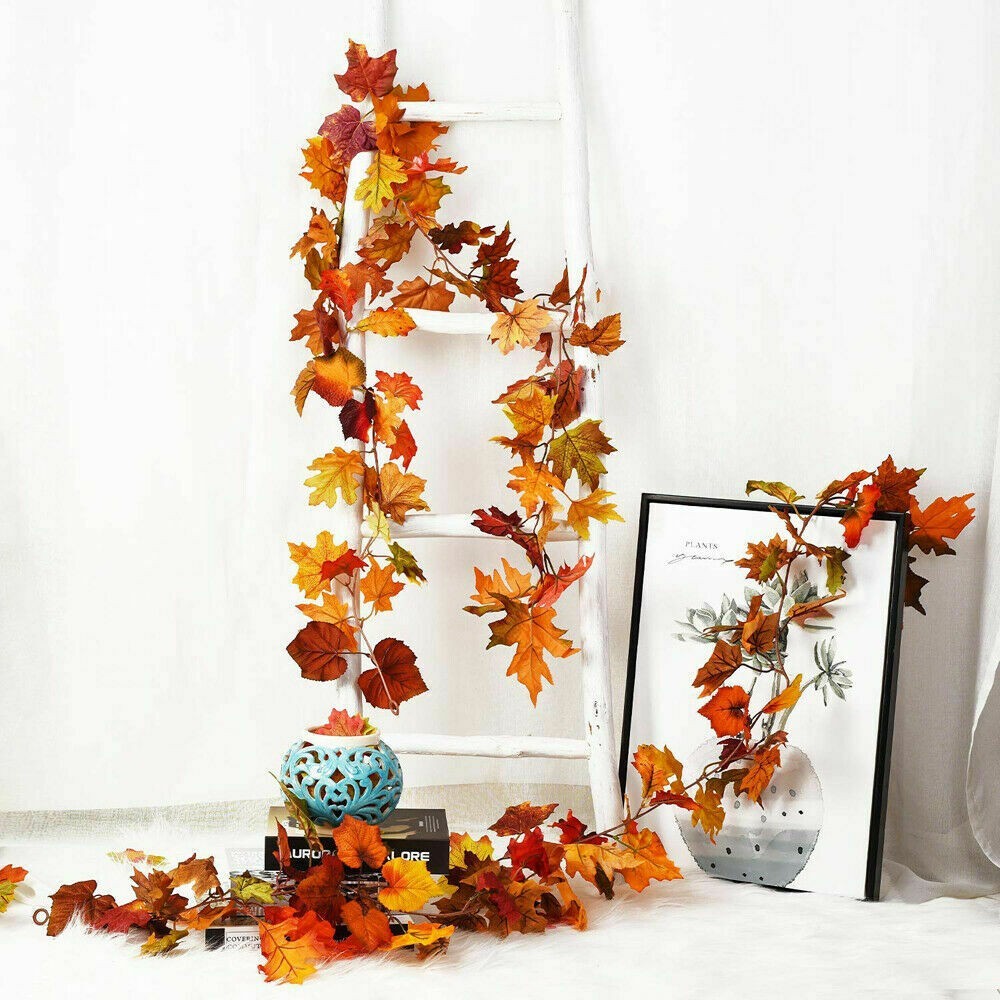 Autumn Fall Maple Leaves LED Lights Hanging Plant Halloween Artificial Flowers