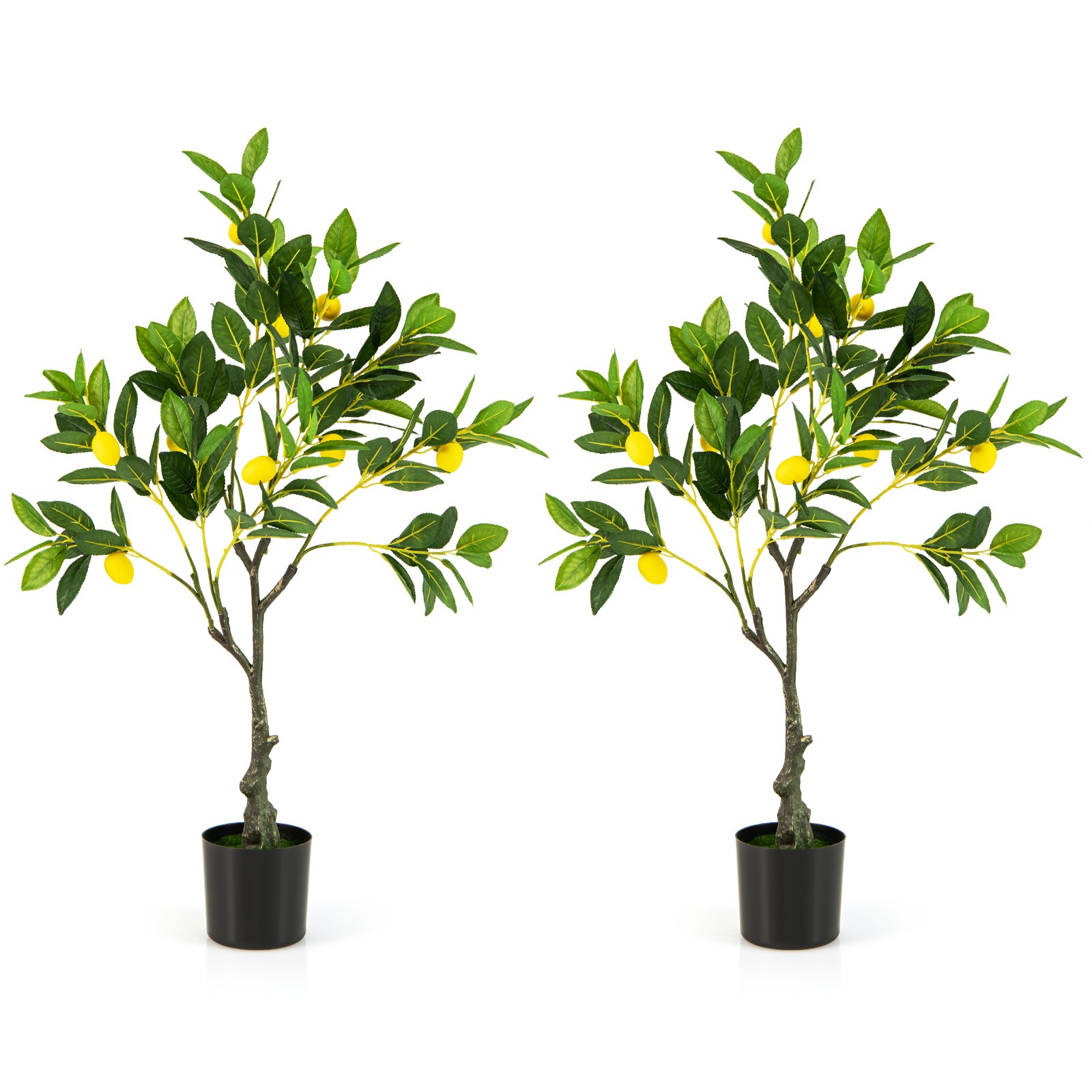 2 PCS 2.6 FT Tall Artificial Lemon Tree w/ Lemon Fruits, Cement Pot for Office