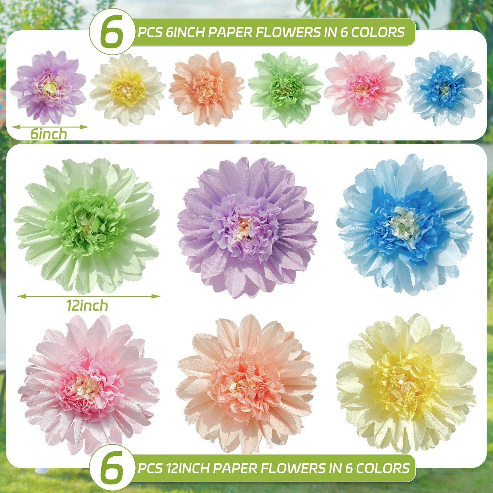 Pastel Paper Flowers, 12 Pcs Paper Flowers Decorations for Pastel Party Decor…
