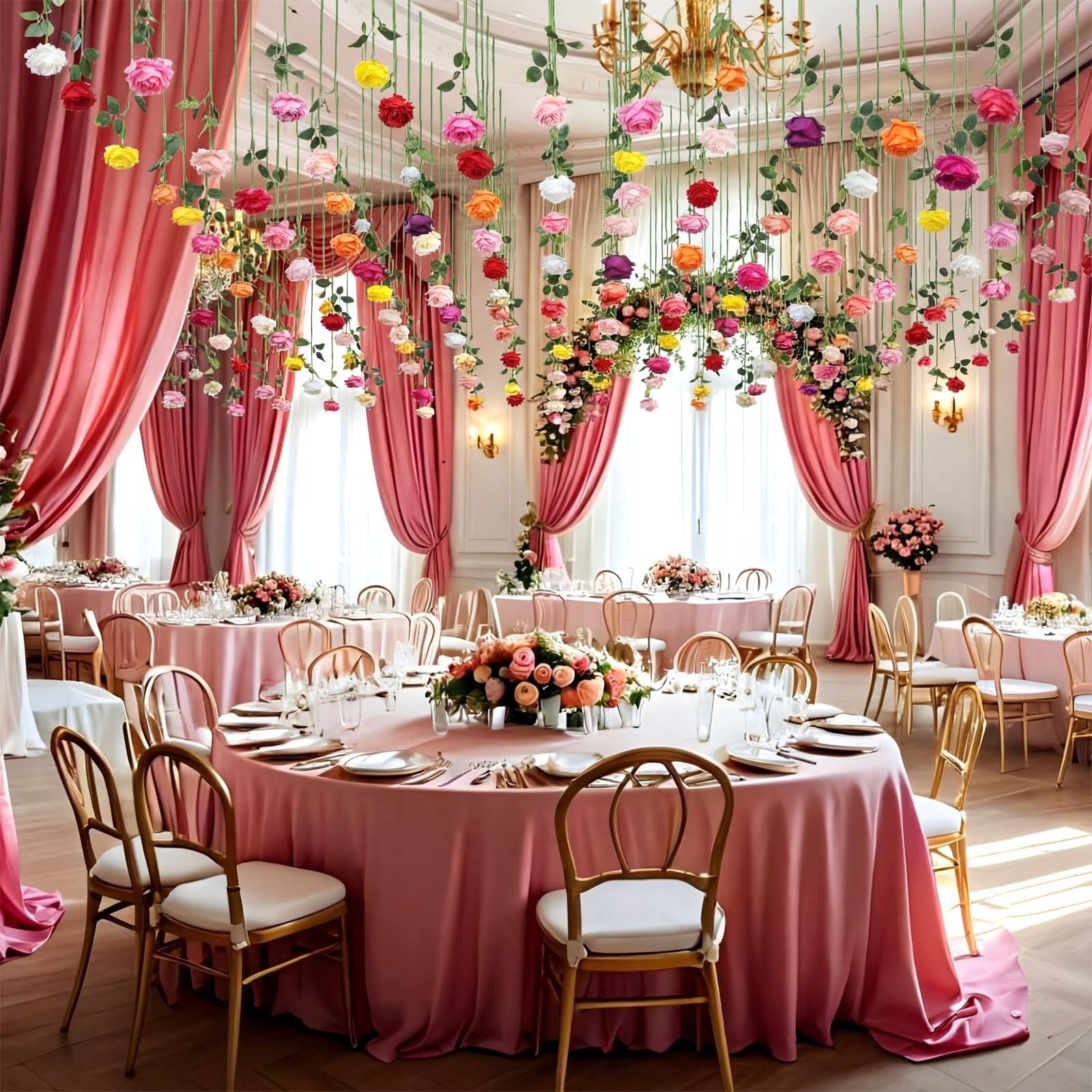 60 Pack Artificial Flower Hanging Flowers Ornament Colorful Floating Garland …