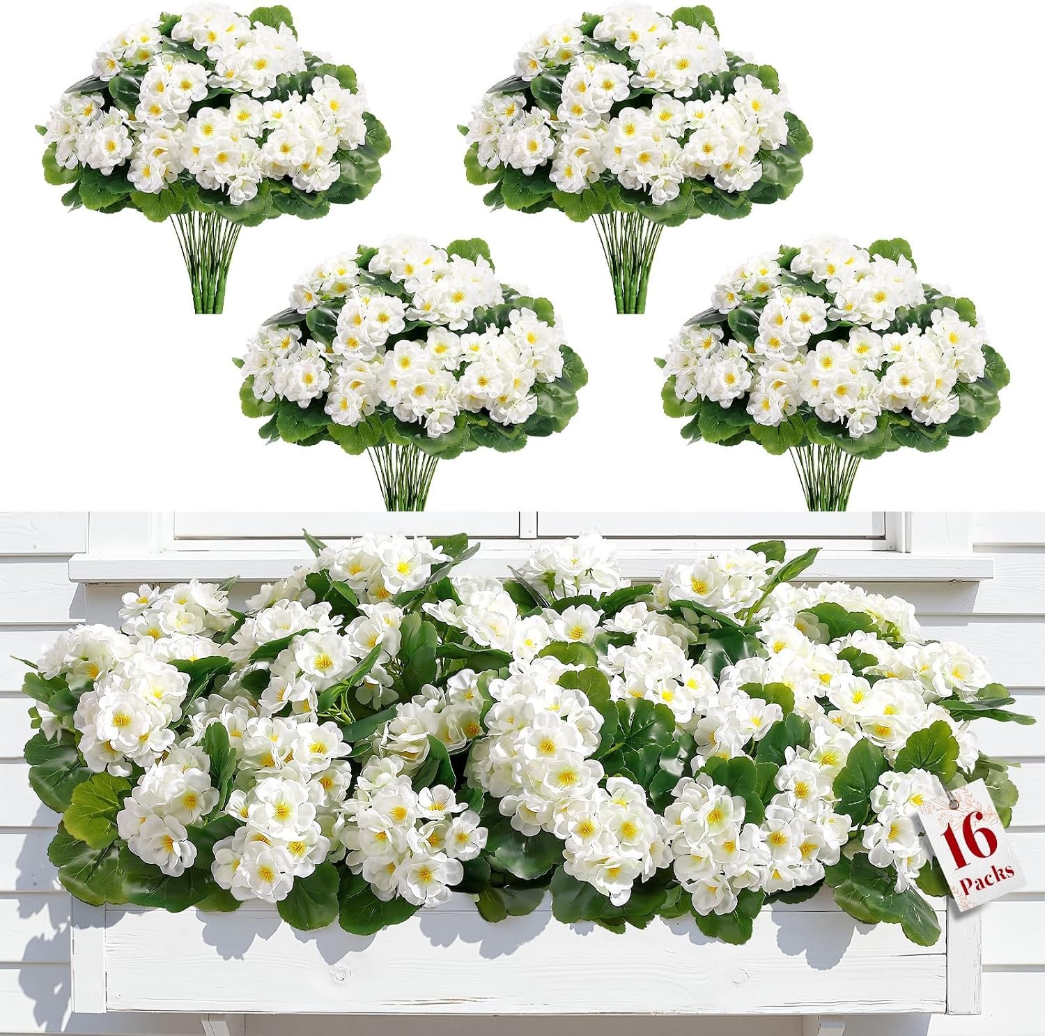 8 Pcs Artificial Geranium Flowers, UV Resistant Silk Faux Outdoor Decor