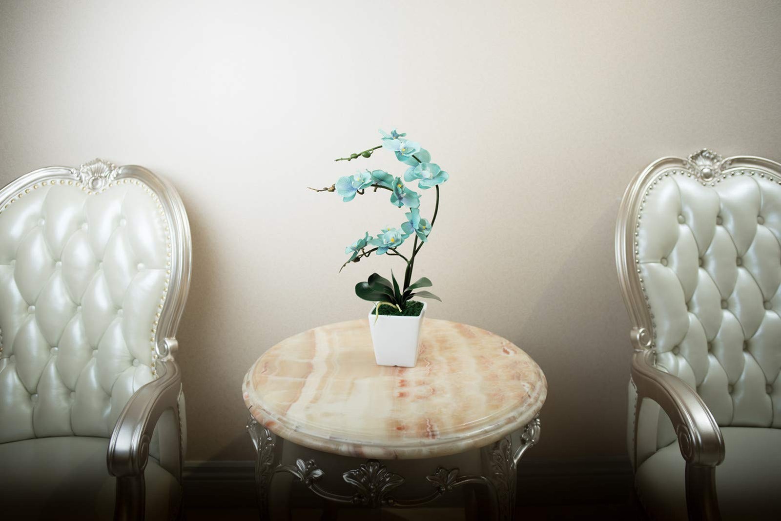 15-Inch Tall Golden Blue Artificial Orchid, Silk Phalaenopsis, Plant Pot