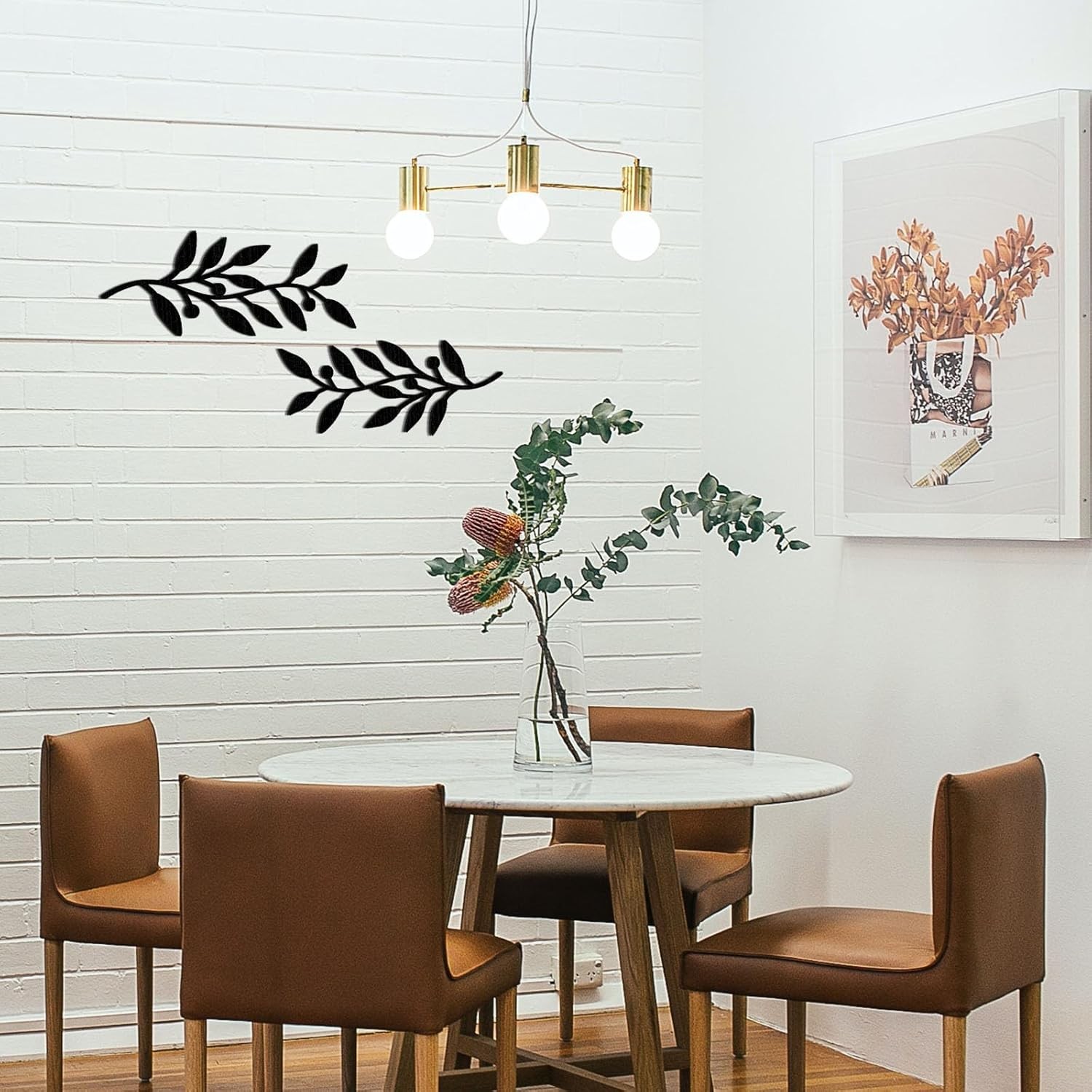 2 Pieces Black Leaf Wall Decor Wooden Vine Olive Branch Leaves Botanical Art