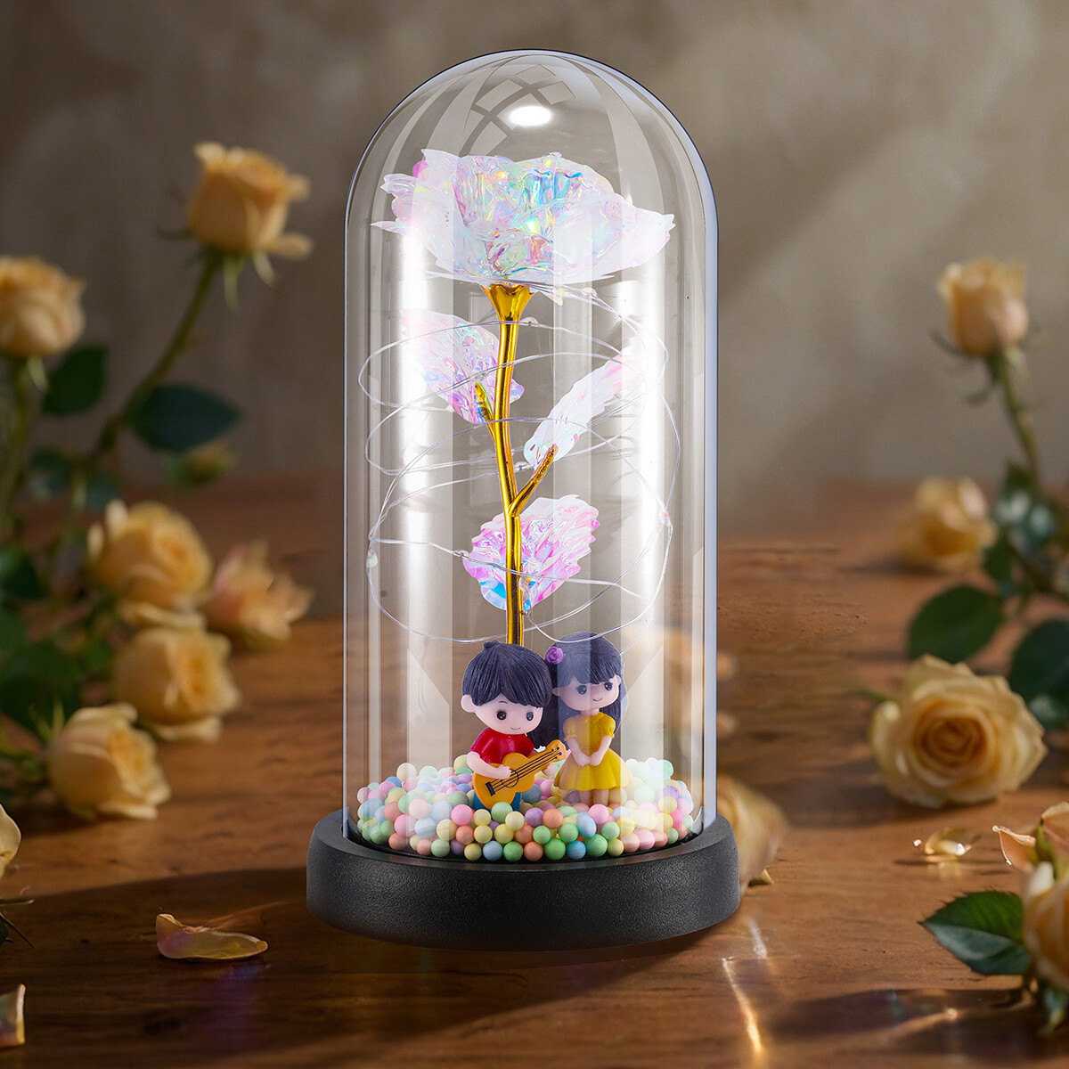 Rose Flower In Glass with LED Light Gifts For Her Valentine Girlfriend Birthday