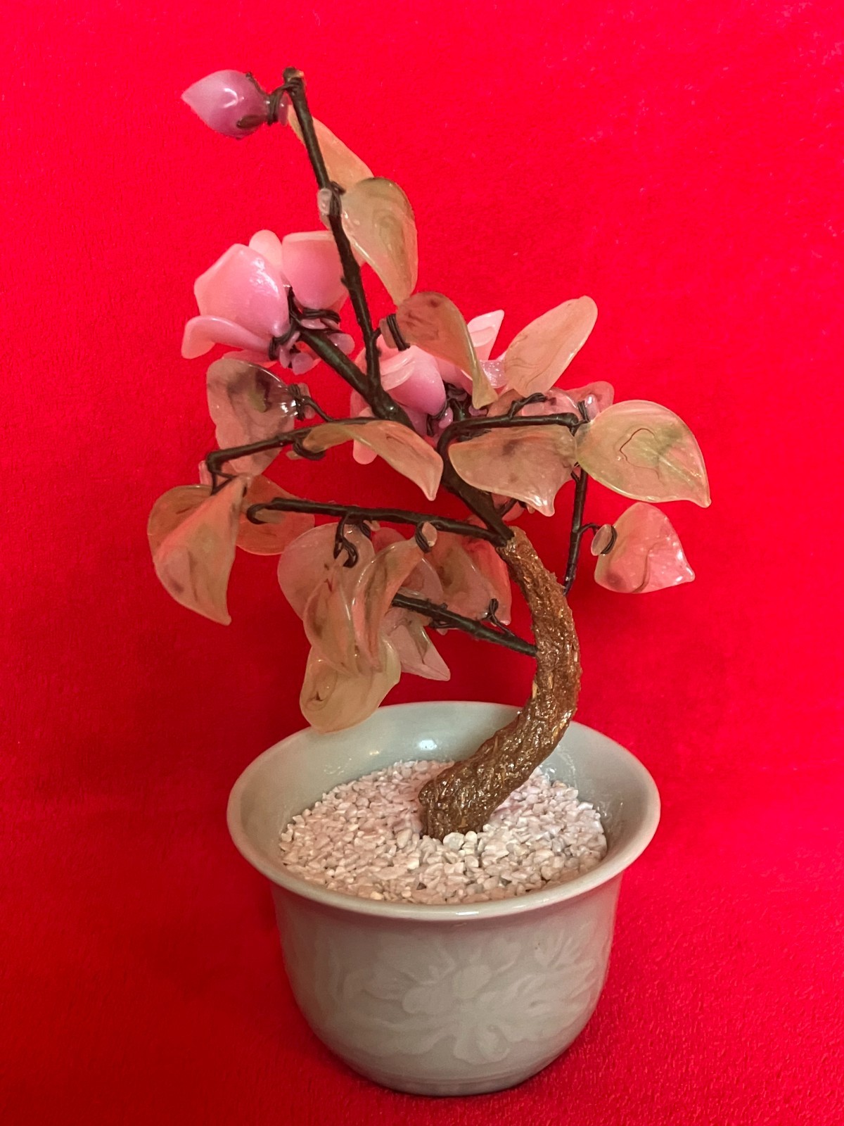 CHINESE JADE STYLE TREE PINK GLASS FLOWER BONSAI ** LAS VEGAS Pick UP ONLY **