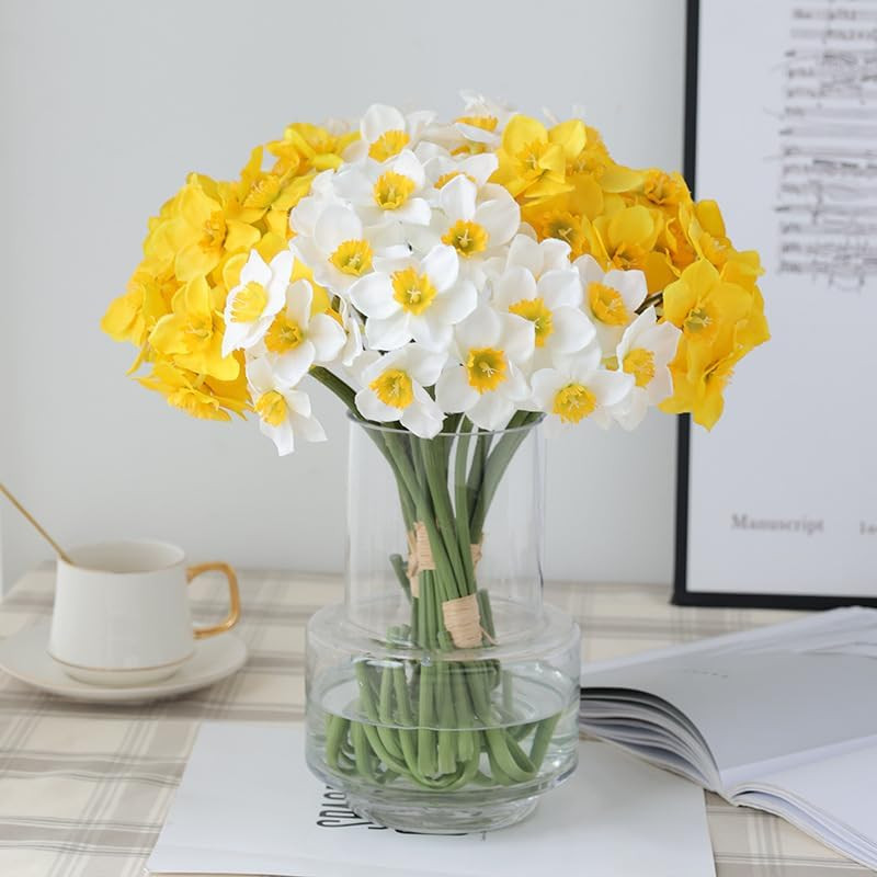 12 Stems Artificial Daffodil Flowers 16 Inch Faux Silk Daffodils Flowers Real