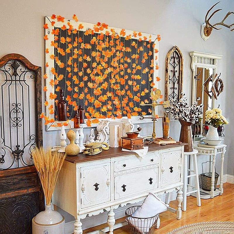 240CM Artificial Silk Maple Leaf Garland Maple Leaves Vine Hanging Thanksgiving