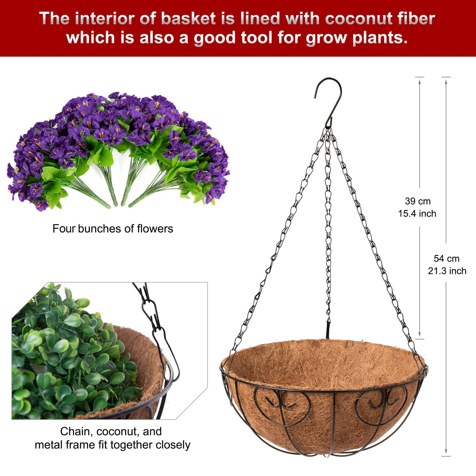 Artificial Hanging Flowers with Basket for Outdoor Summer Garden Decoration