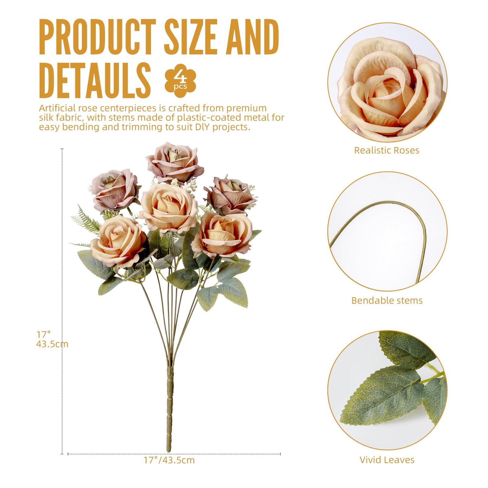 Fake Roses Brown Roses Artificial Roses Silk Roses Artificial Roses with Stem…