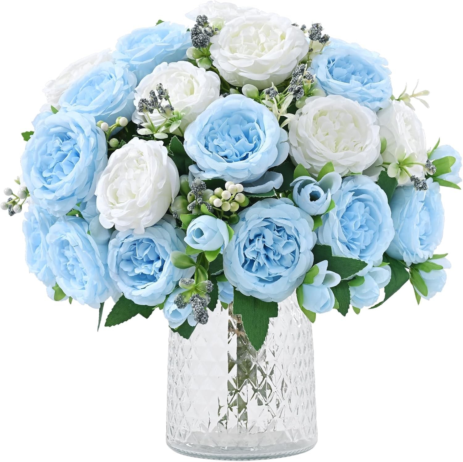 4 Packs White Peonies Silk Bouquet, Artificial Centerpiece Wedding Decor