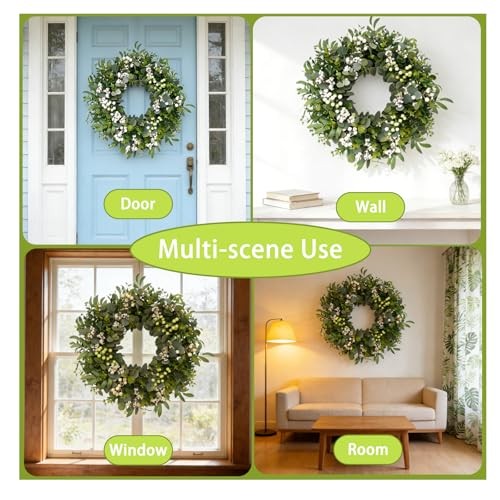 26″ Artificial Eucalyptus Wreath for Front Door, Spring Summer Farmhouse Door